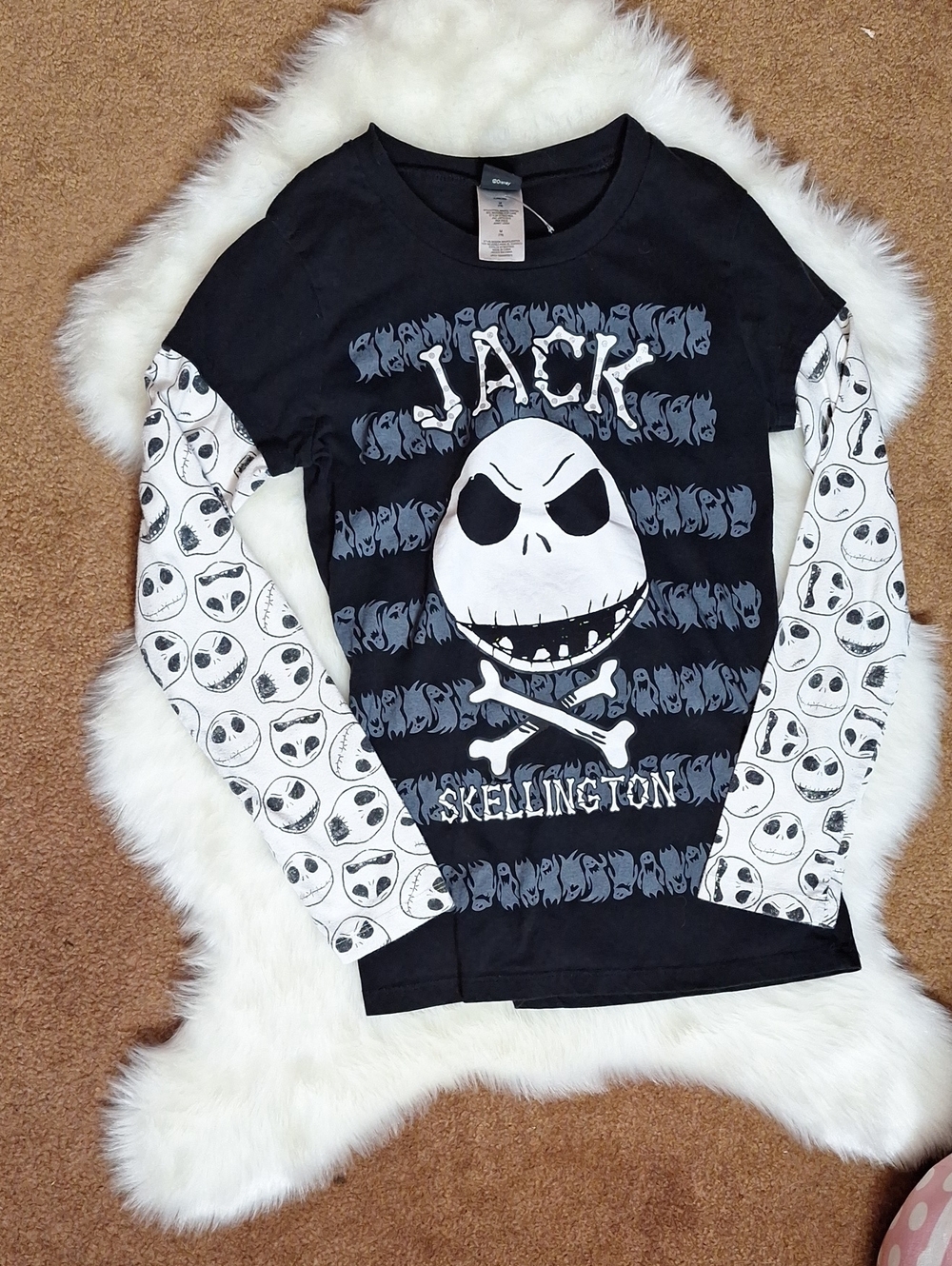 Disney Black & White Jack Skellington Layered-Look Long Sleeve Tee - Kids